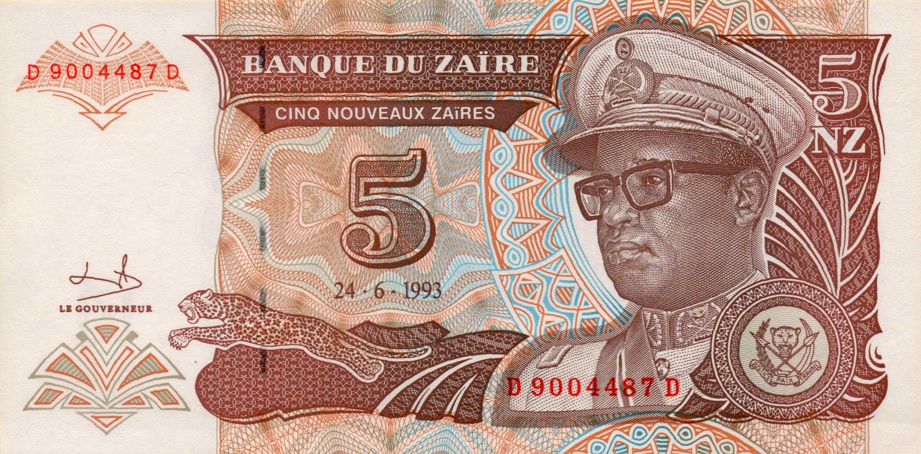 Zaire 5 1993 UNC P-53